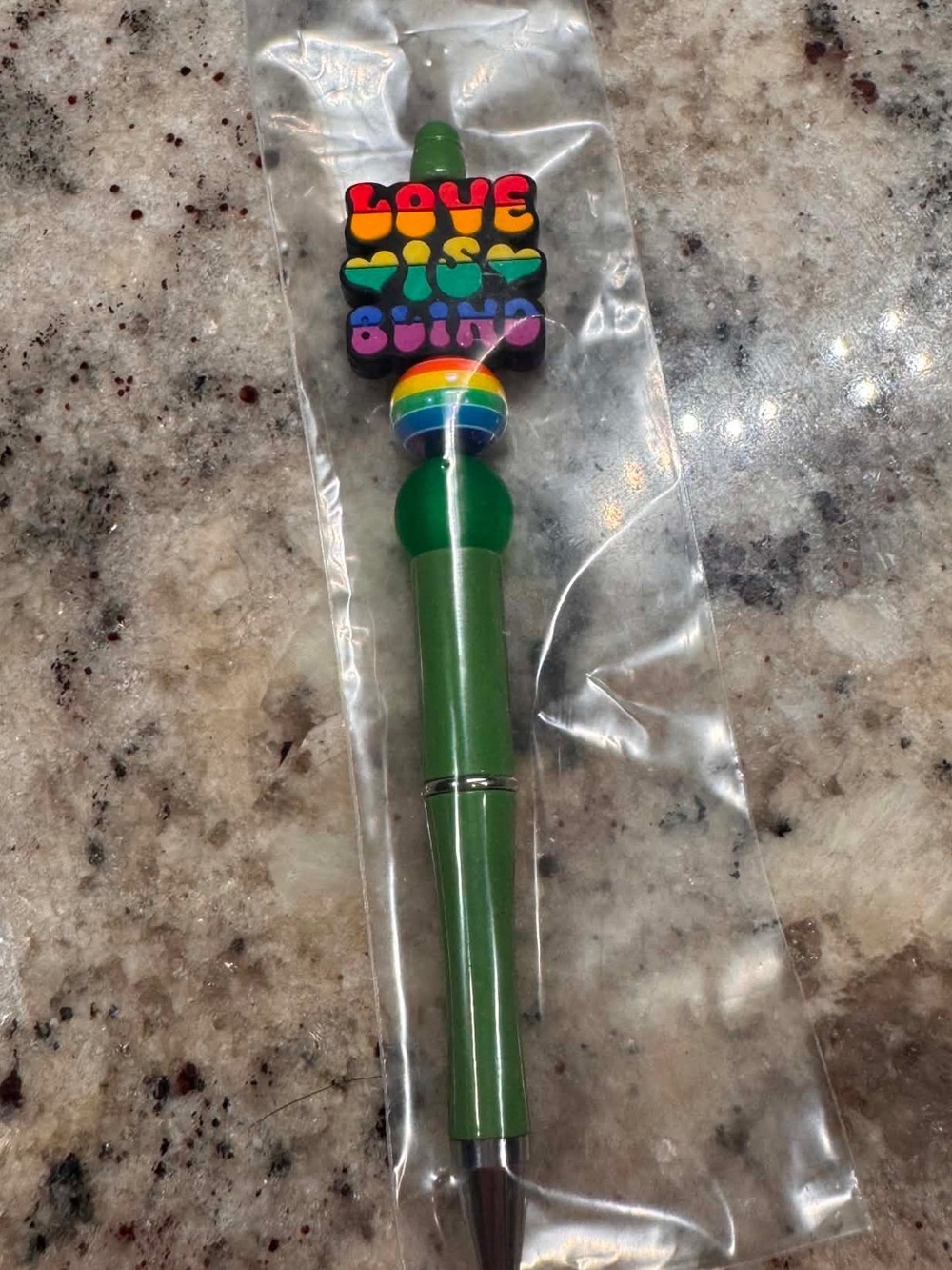 Hand Crafted Green Rainbow 'Love Is Blind' Cake Topper Pen